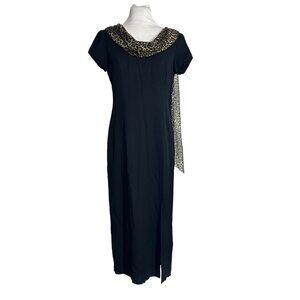 Vintage Virgo II Dress Size 6 Black Leopard Print Accent Evening Dressy USA